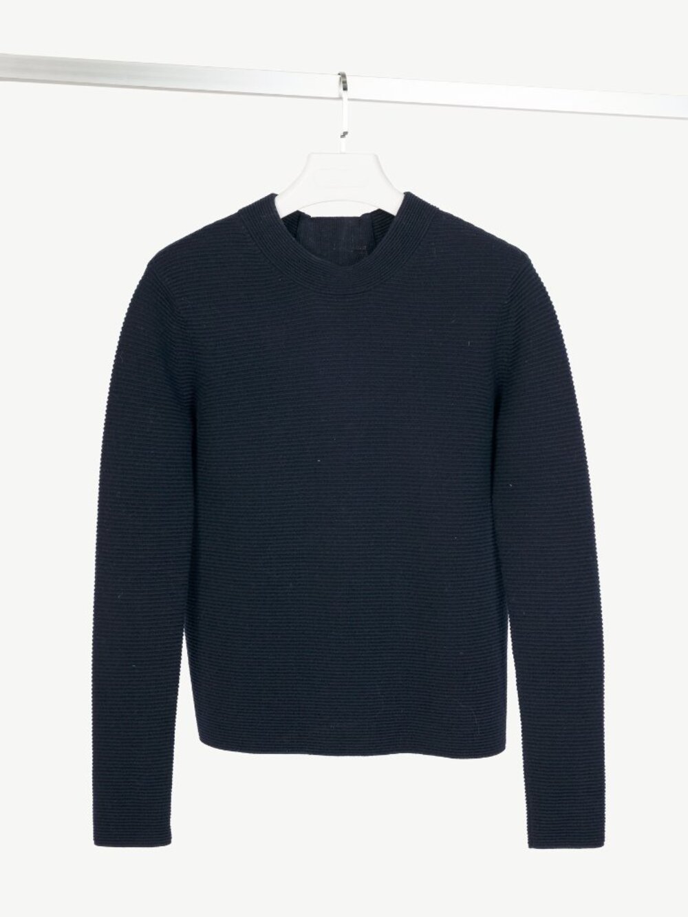 Chloe Navy Wool Ribbed-Knit Back Zip Sweater